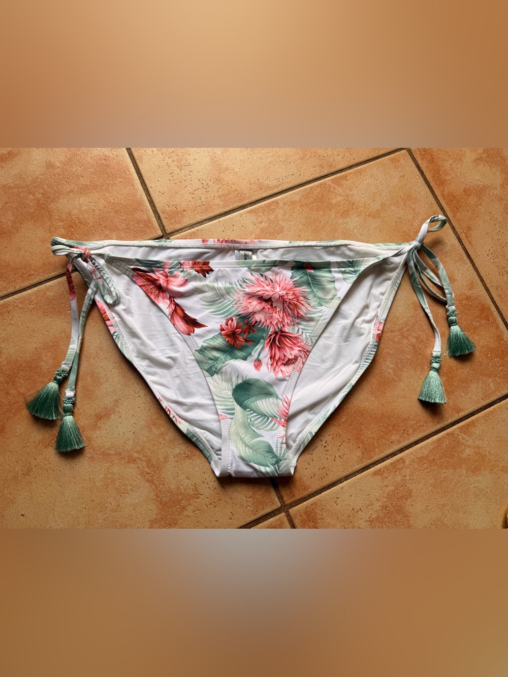 Tommy Bahama Pink Floral & Green Leaf Tie-Side Bikini Bottom